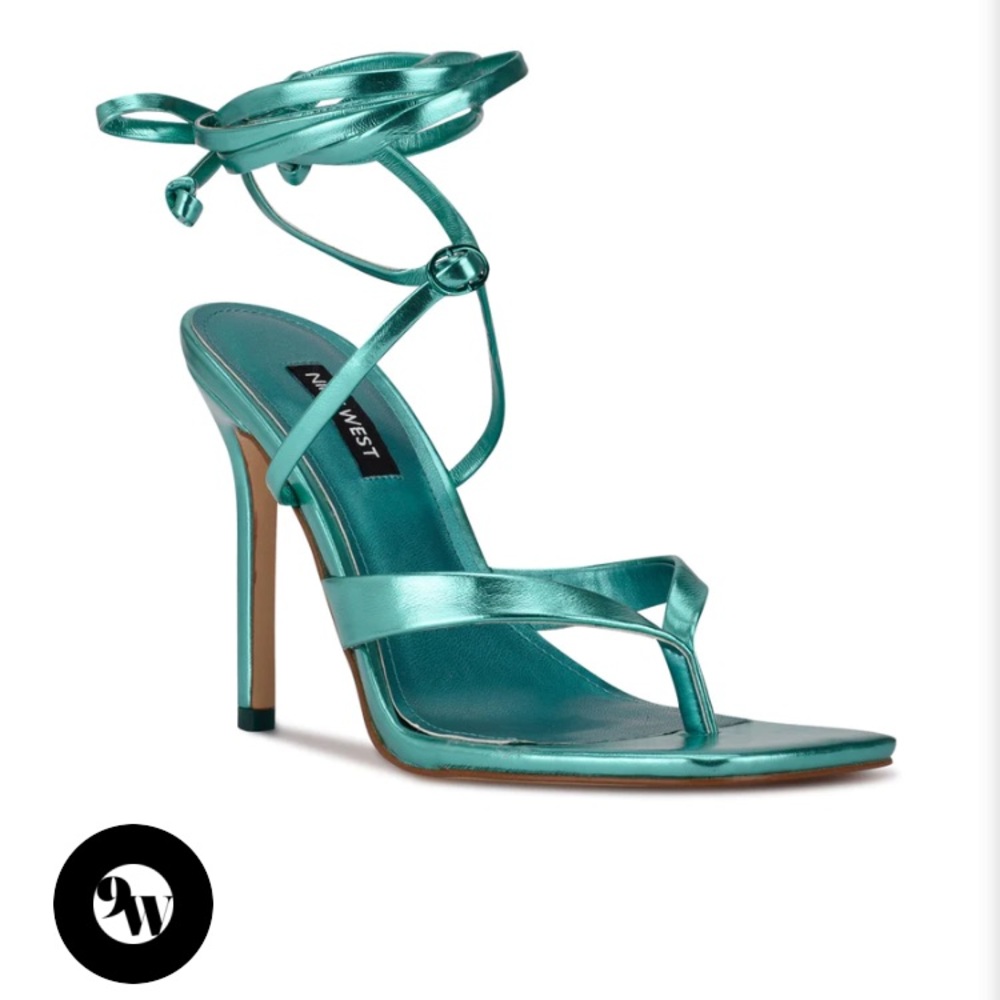 Nine West Shiny Teal Strappy Sandals